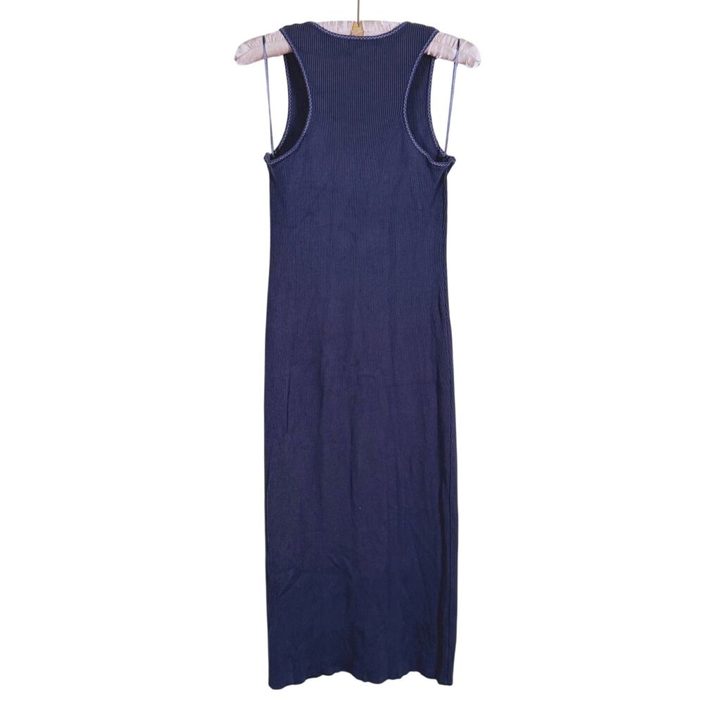House of Harlow 1960 Ribbed Midi Dress Size Medium Blue Quiet Luxury Minimal - Picture 3 of 8
